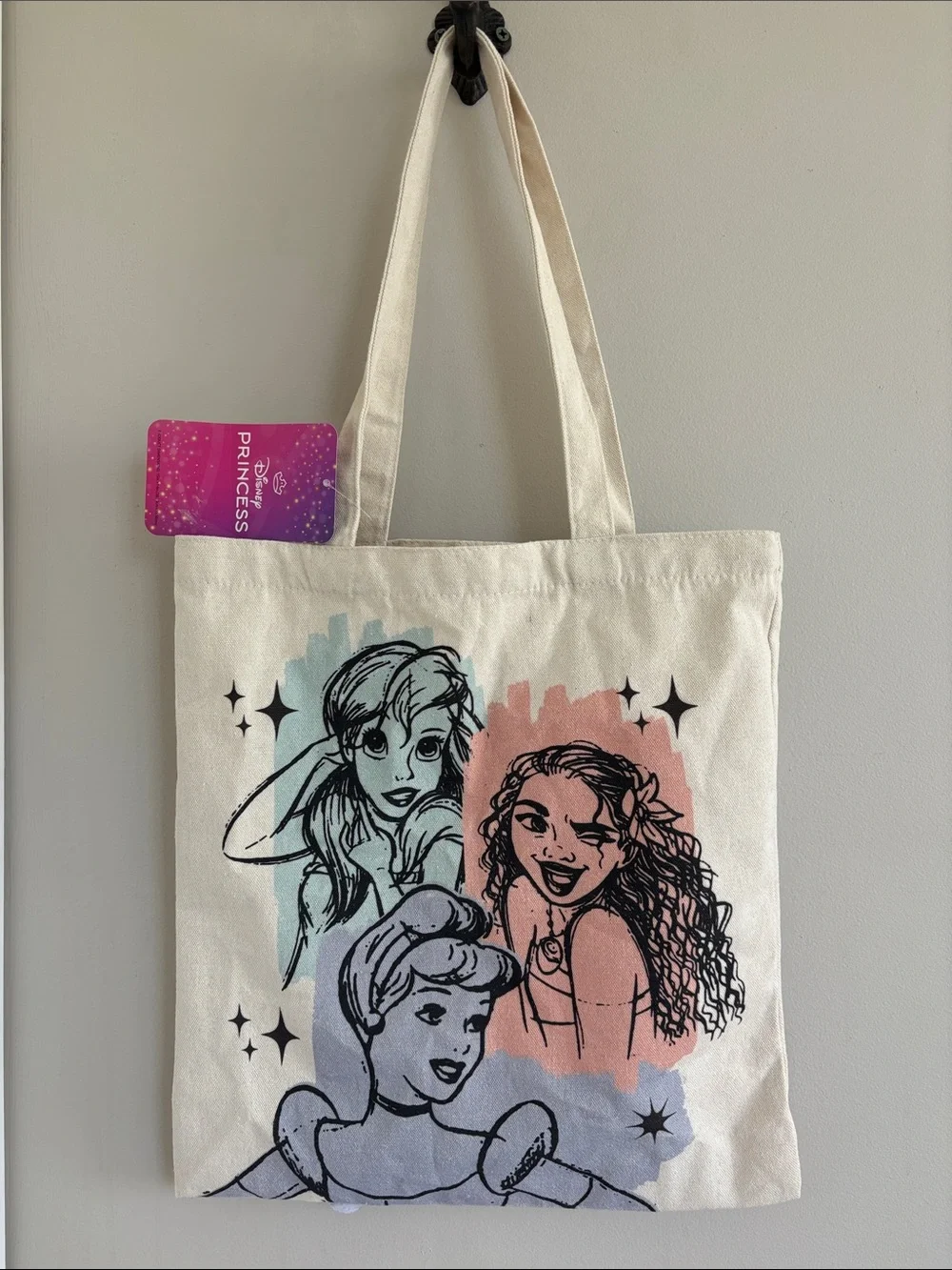 Disney Princess Cream Canvas Tote Bag with Pastel Artwork Set of 2